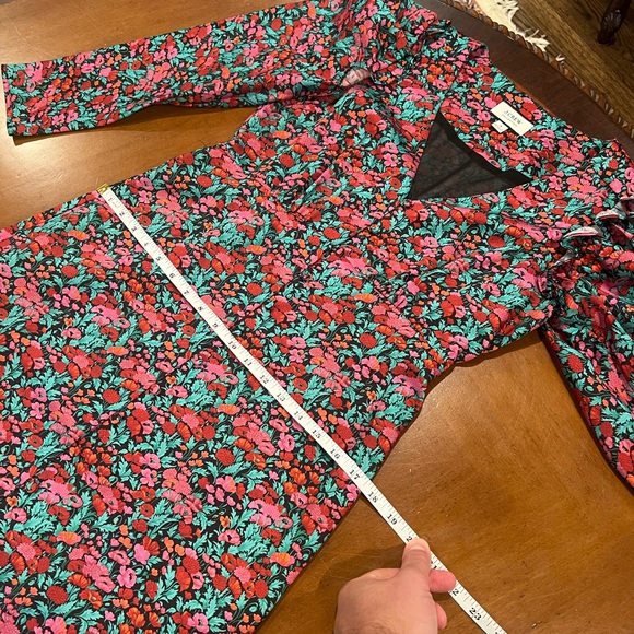 J.Crew Collection Drapey Puff Sleeve Dress Ratti Red Blooms Size 4 Maxi Sheath - Picture 13 of 16